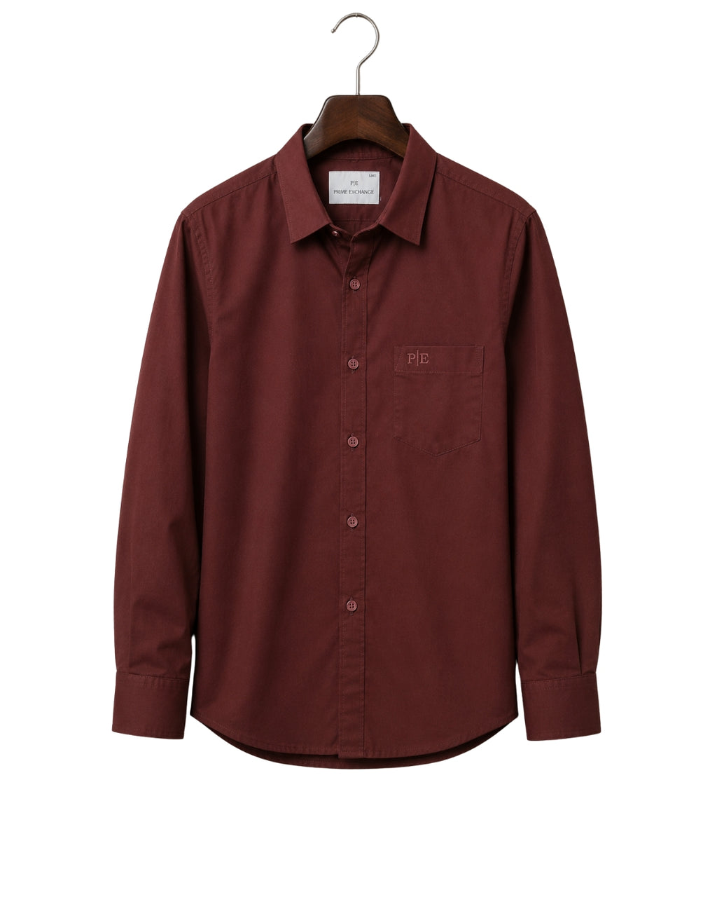 PRIME EXCHANGE-Burgundy Long-Sleeve Shirt