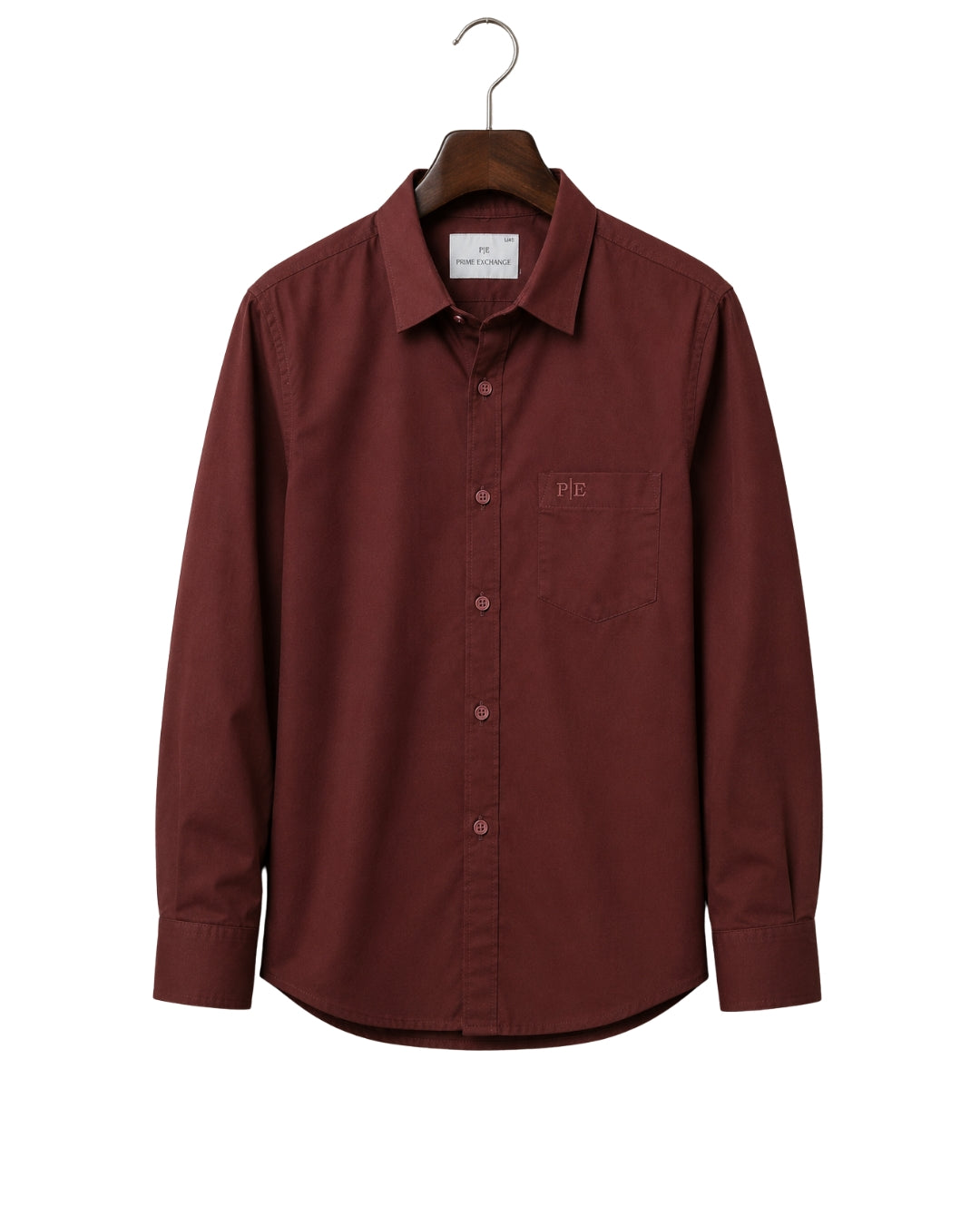PRIME EXCHANGE-Burgundy Long-Sleeve Shirt
