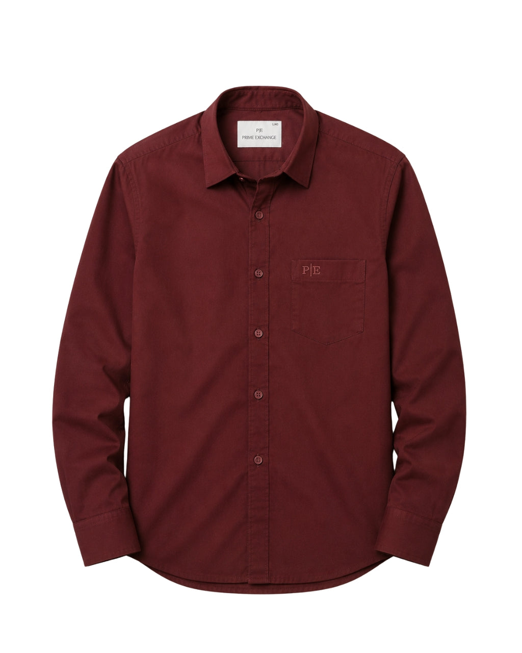 PRIME EXCHANGE-Burgundy Long-Sleeve Shirt