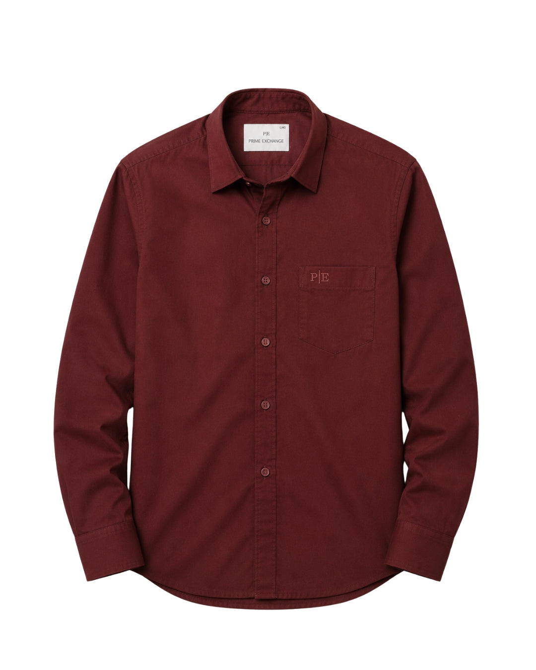 PRIME EXCHANGE-Burgundy Long-Sleeve Shirt