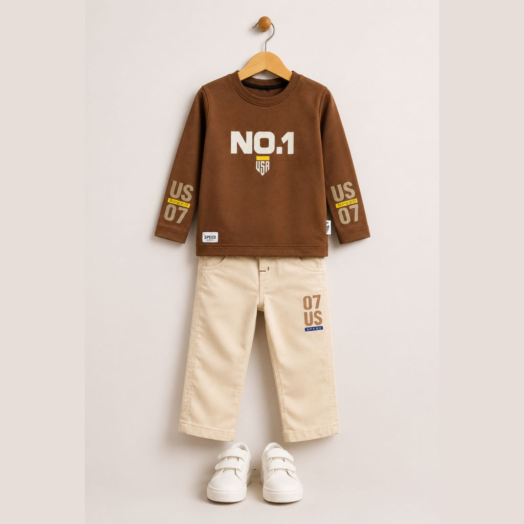 A-First- Boys Printed Sweatshirt & Cargo Pants Set