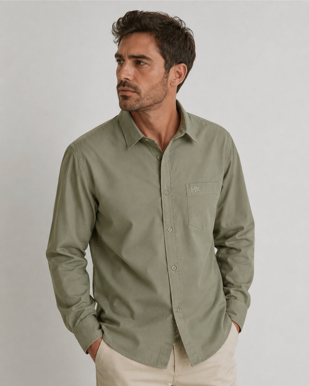 PRIME EXCHANGE-Sage Green Button-Down Shirt