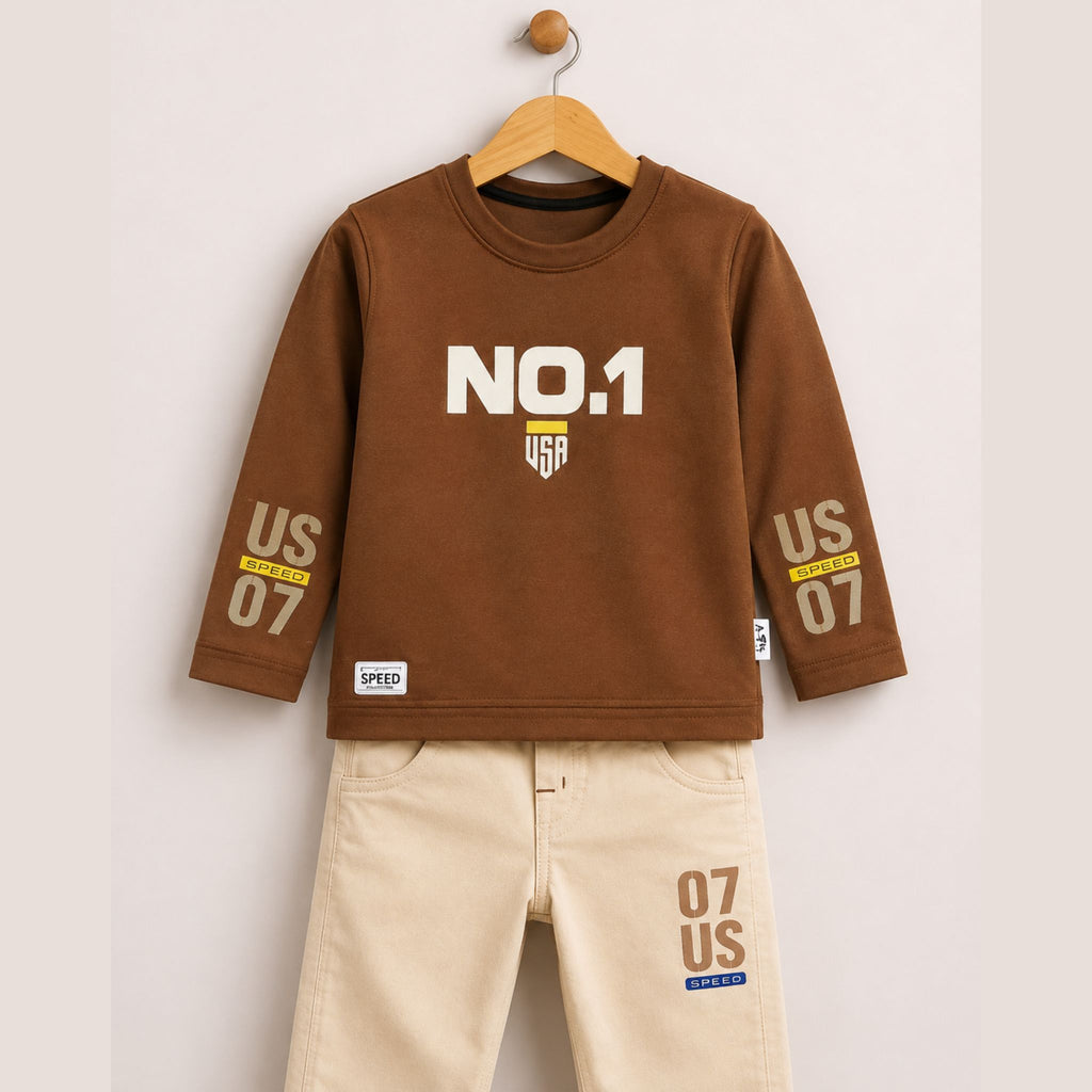 A-First- Boys Printed Sweatshirt & Cargo Pants Set