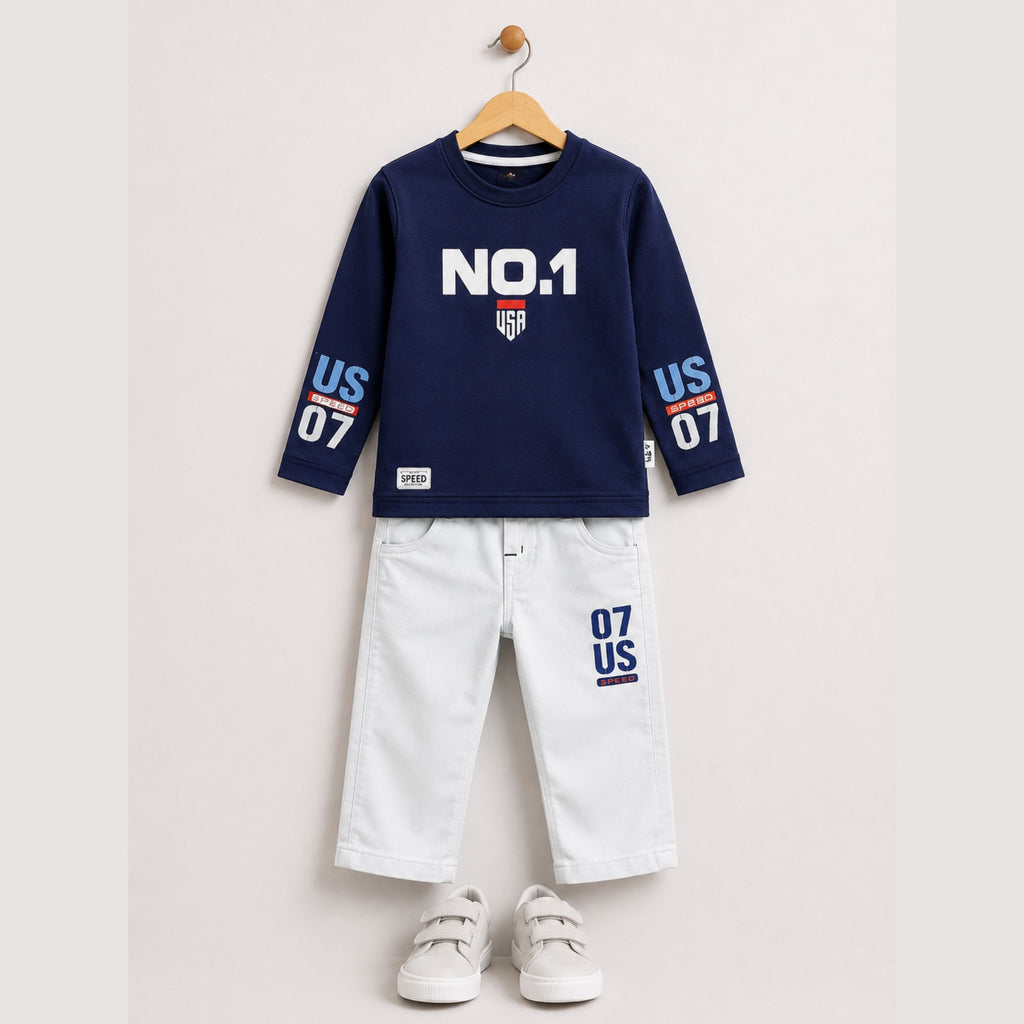 A-First- Boys Printed Sweatshirt & Cargo Pants Set