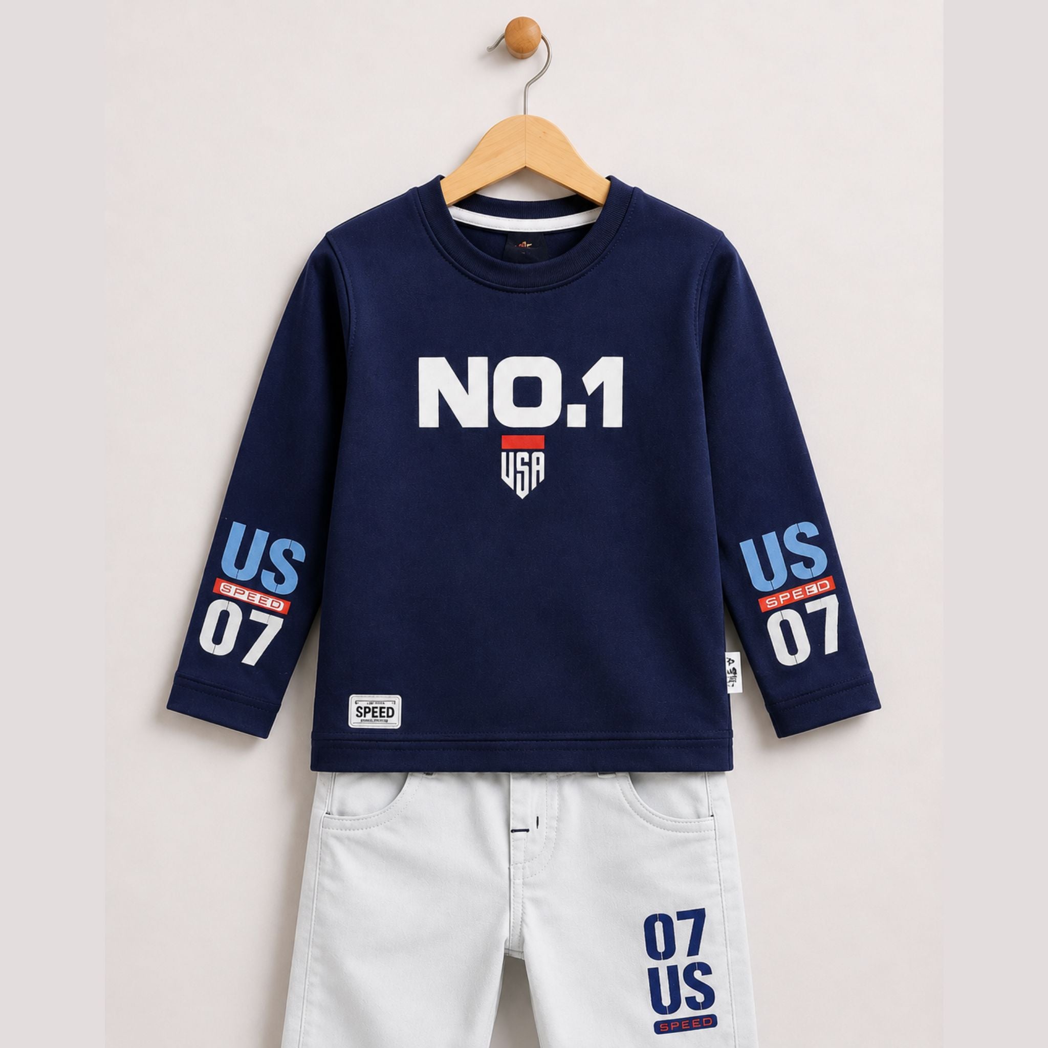 A-First- Boys Printed Sweatshirt & Cargo Pants Set