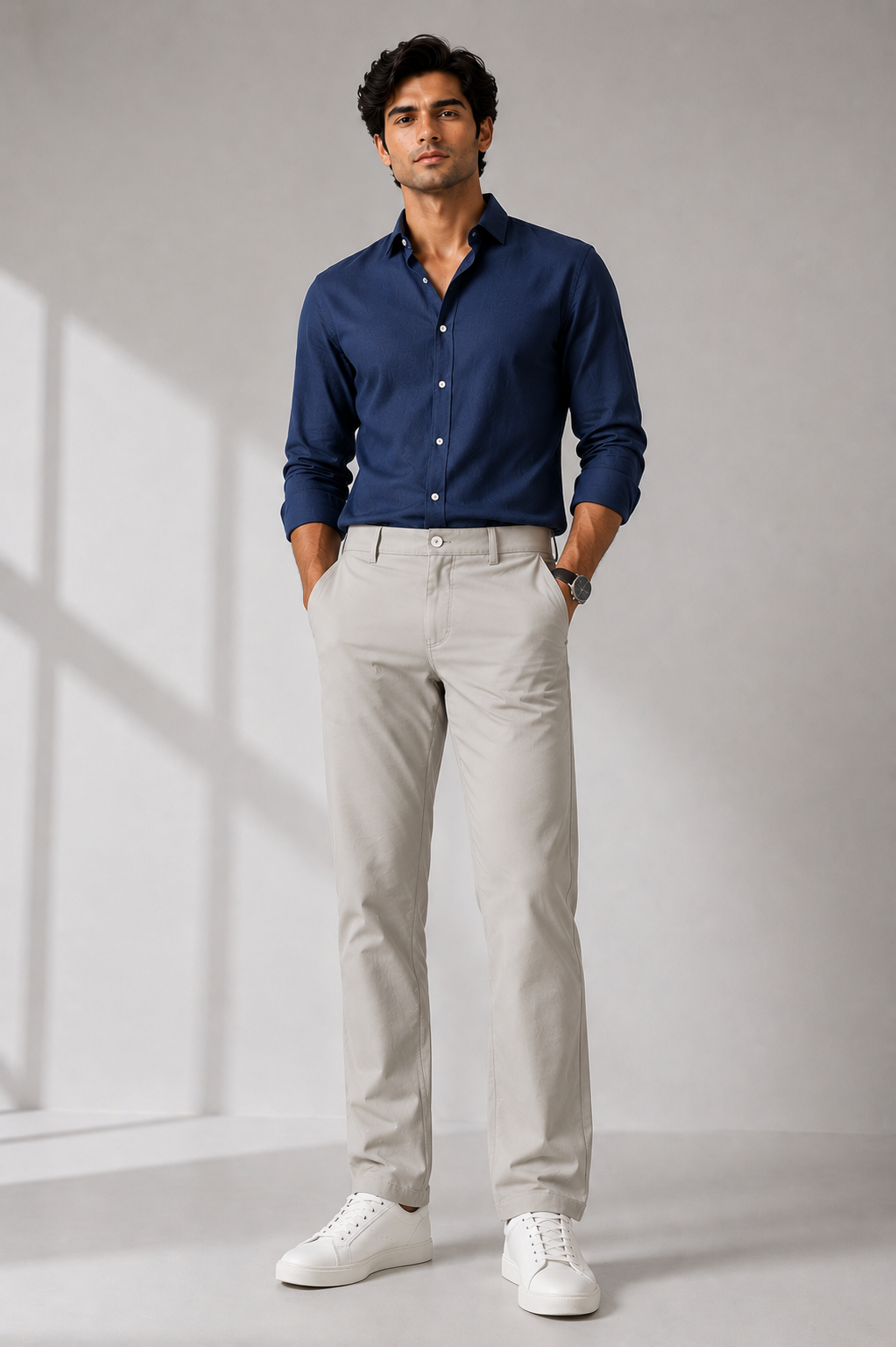 LEOCITY-Men's Beige Comfort Fit Trousers