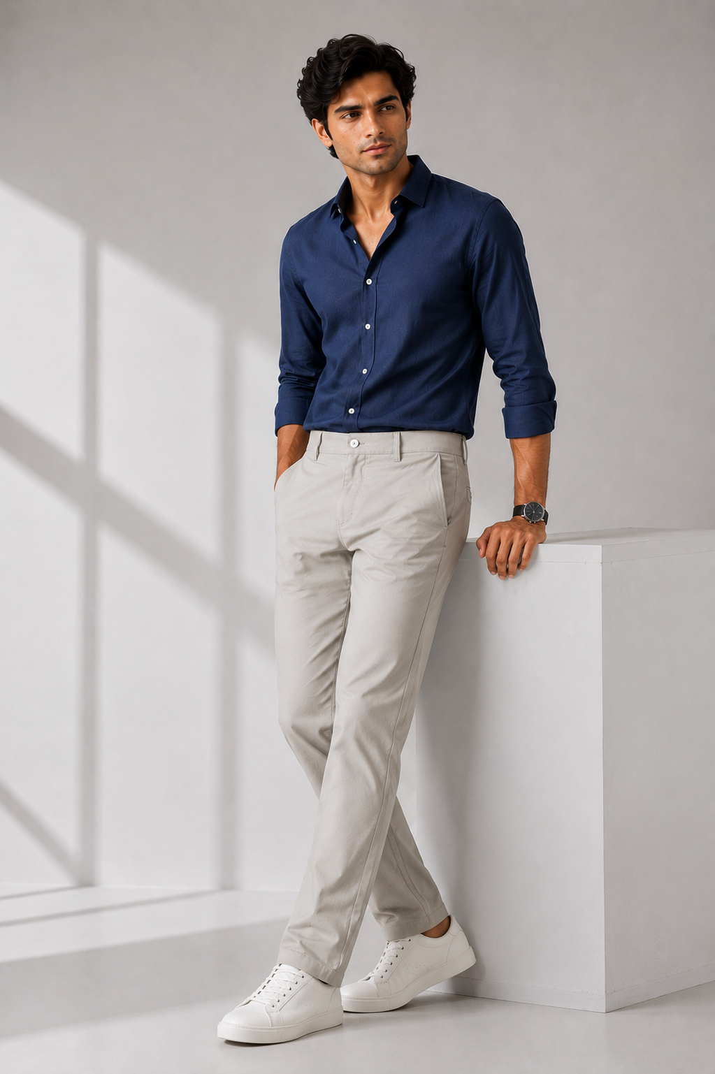 LEOCITY-Men's Beige Comfort Fit Trousers