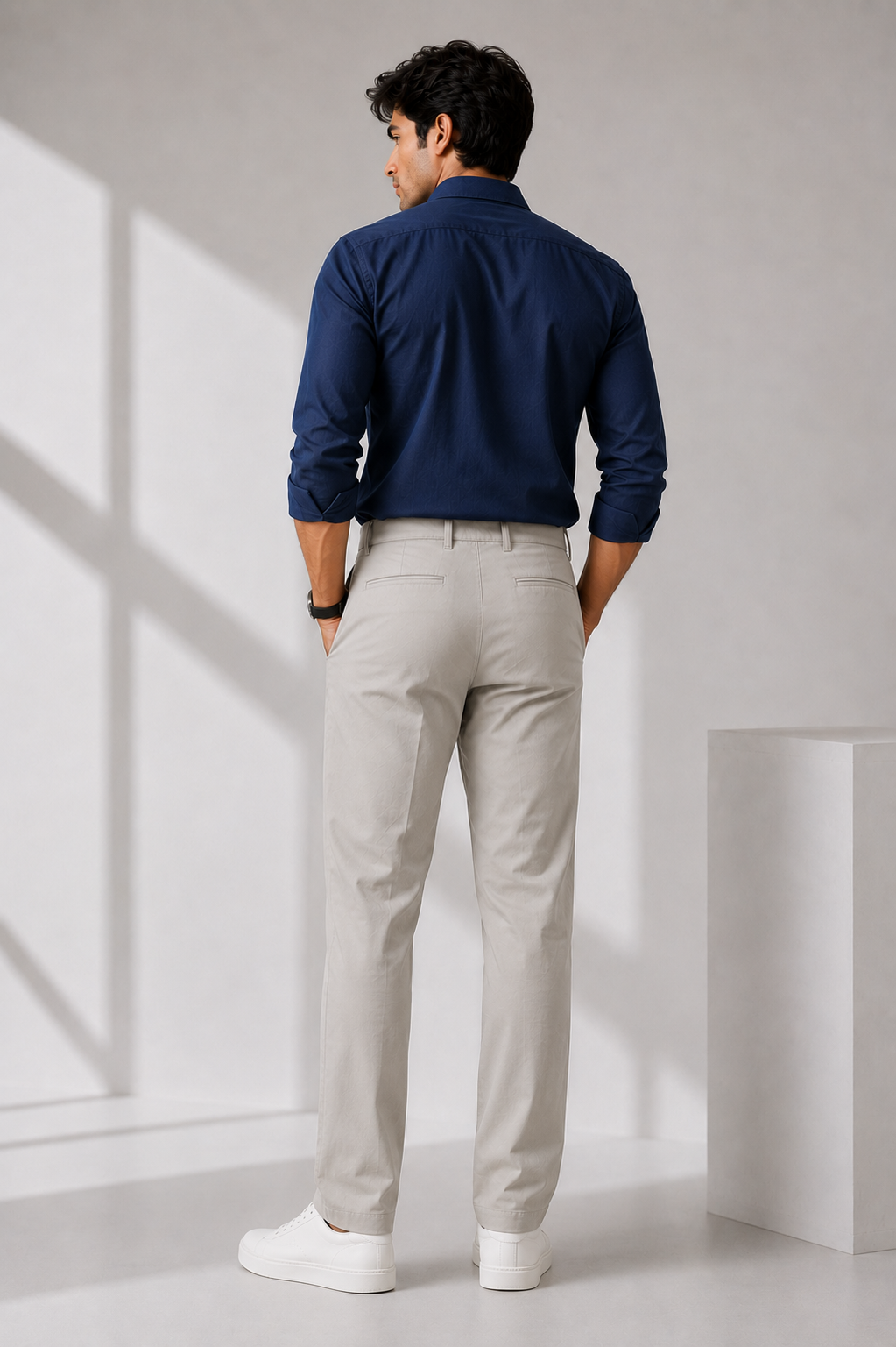 LEOCITY-Men's Beige Comfort Fit Trousers