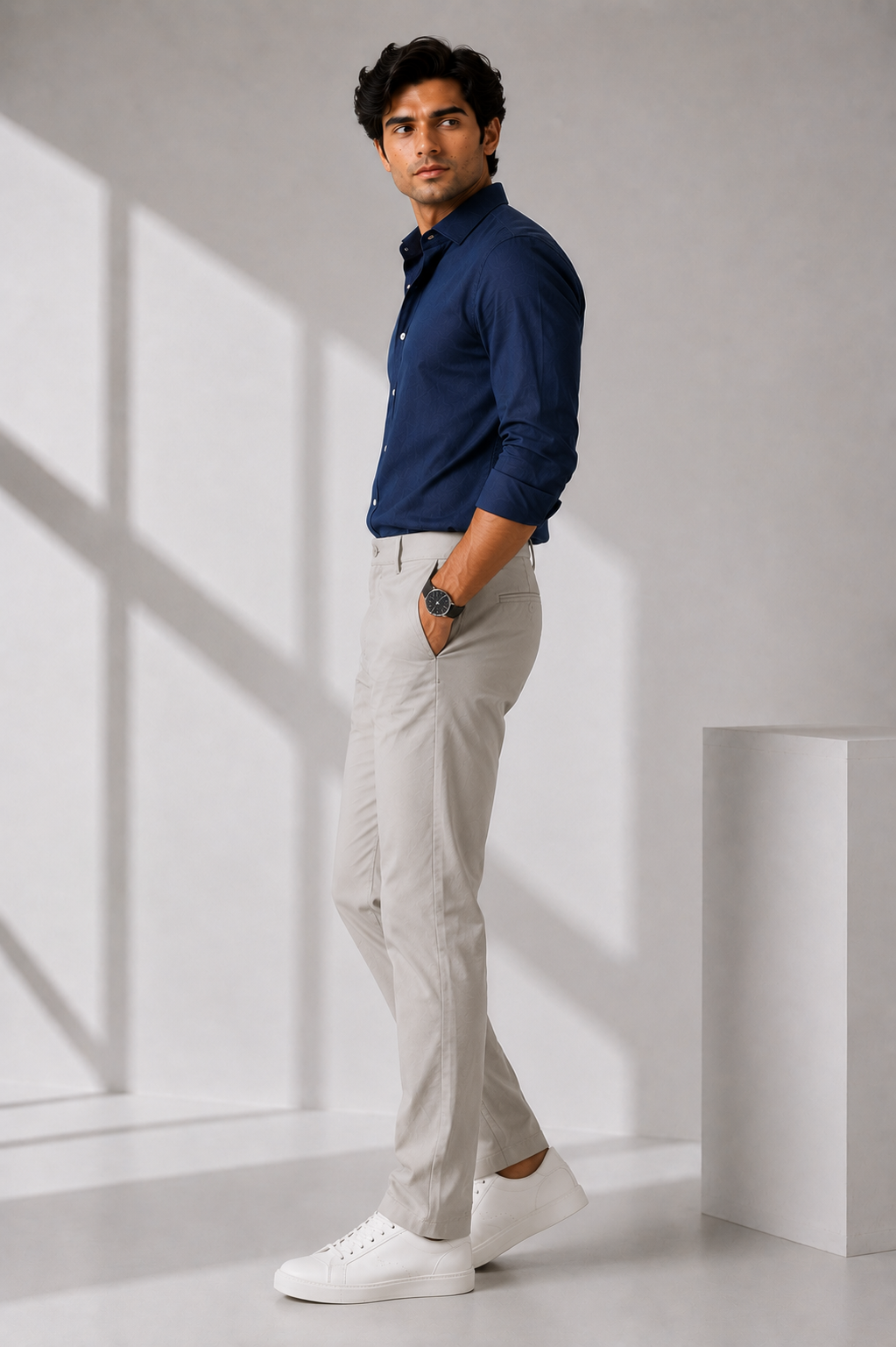 LEOCITY-Men's Beige Comfort Fit Trousers