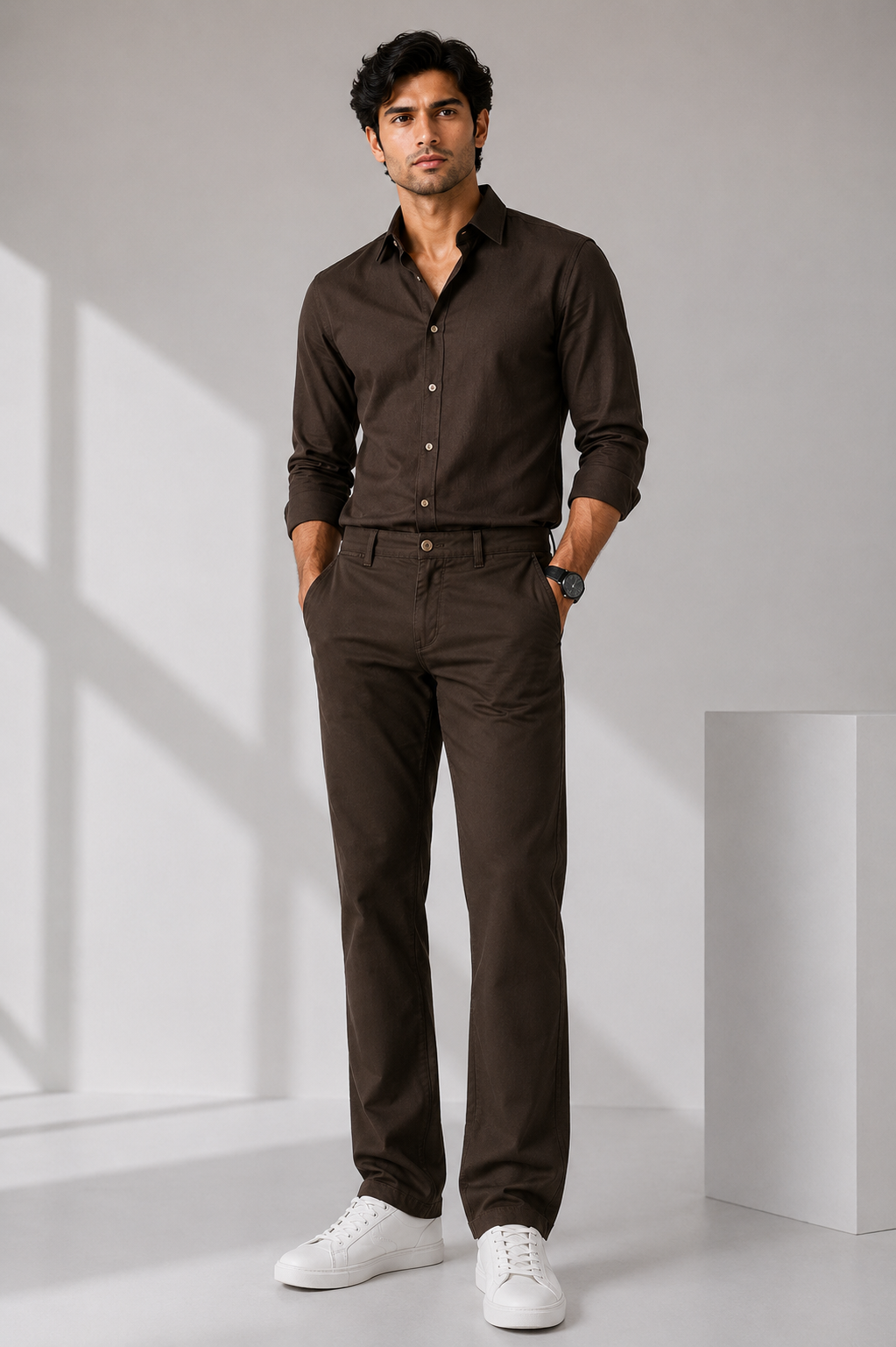 LEOCITY-Dark Brown Comfort-Leg Trousers