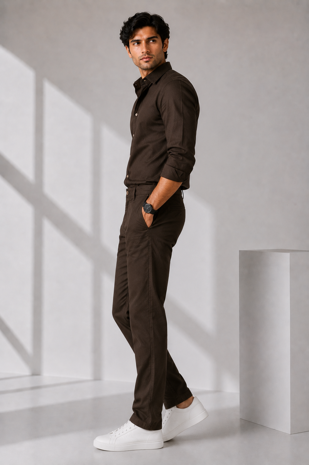 LEOCITY-Dark Brown Comfort-Leg Trousers