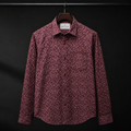 PRIME EXCHANGE-Red Geometric Pattern Long Sleeve Button-Up