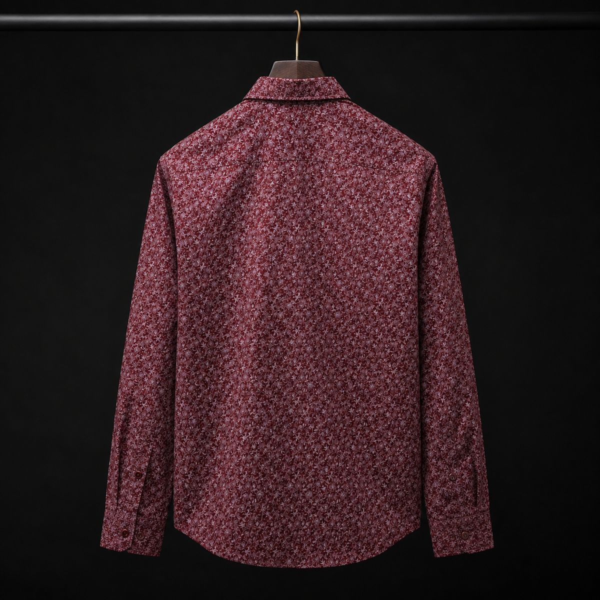 PRIME EXCHANGE-Red Geometric Pattern Long Sleeve Button-Up