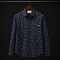 PRIME EXCHANGE-Navy Blue Micro-Patterned Long Sleeve Button-Up