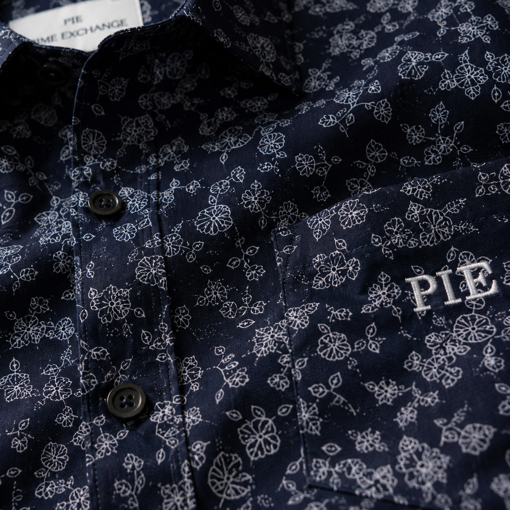 PRIME EXCHANGE-Navy Blue Micro-Patterned Long Sleeve Button-Up