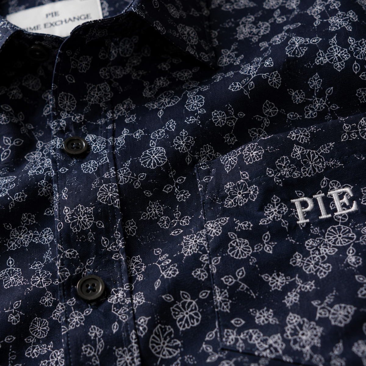 PRIME EXCHANGE-Navy Blue Micro-Patterned Long Sleeve Button-Up