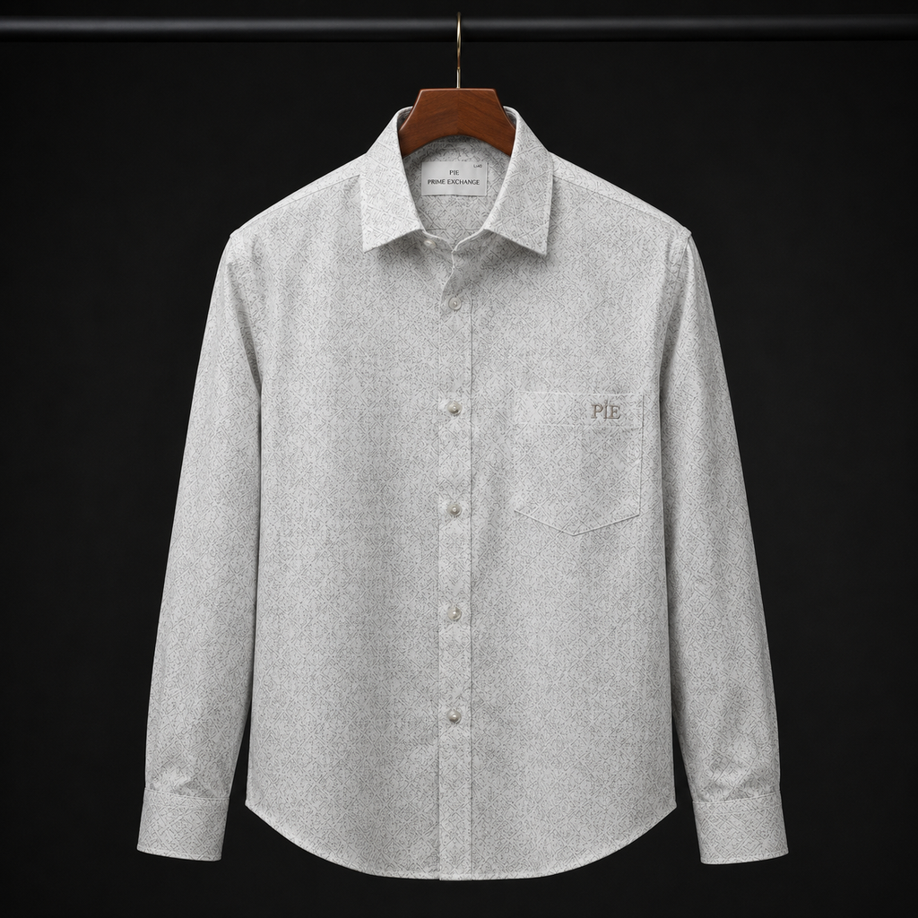 PRIME EXCHANGE-Men's White Textured Long Sleeve Casual Shirt