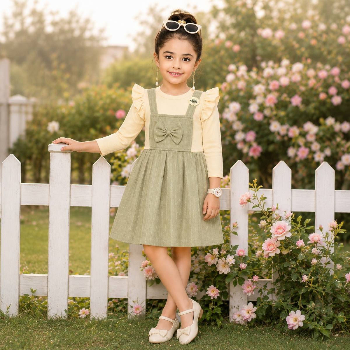 MINI SMILE-Sage Green Elegance Bow Dress
