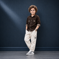 MONITOR-Boys Dark Brown Utility Jacket & Off-White Cargo Pants Set