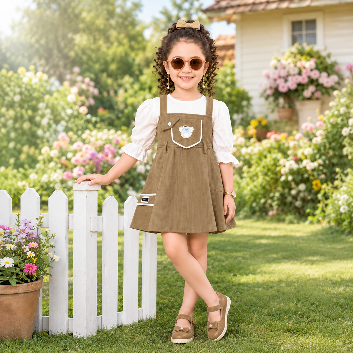 MINI SMILE-Mocha Pocket Pinafore & Top Co-Ord Set