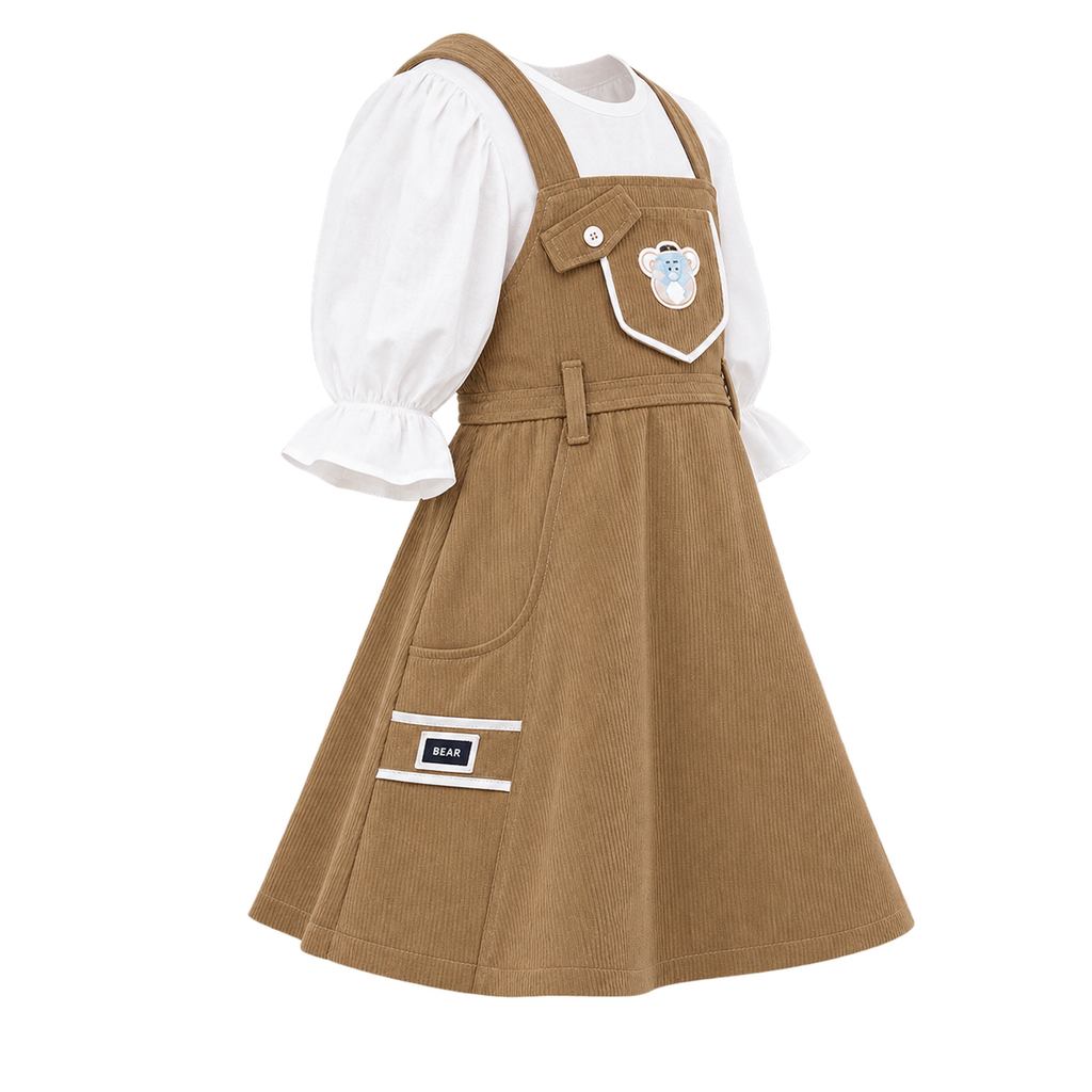 MINI SMILE-Mocha Pocket Pinafore & Top Co-Ord Set