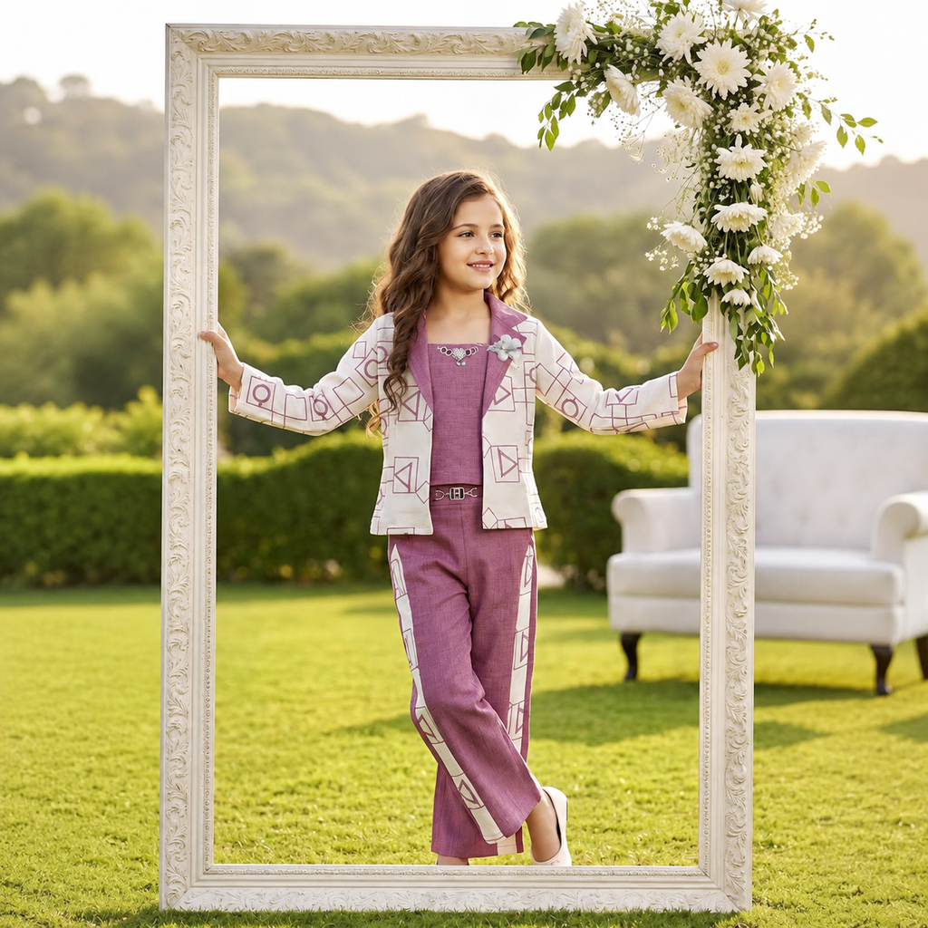 ANGEL,S-Girls Lavender Vest Jacket & Trousers Co-Ord Set