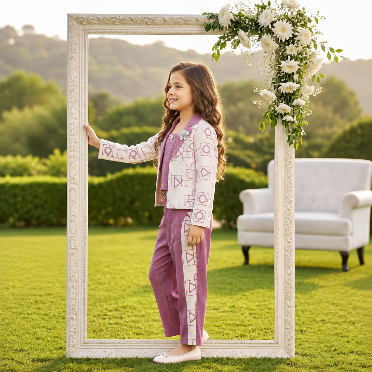 ANGEL,S-Girls Lavender Vest Jacket & Trousers Co-Ord Set