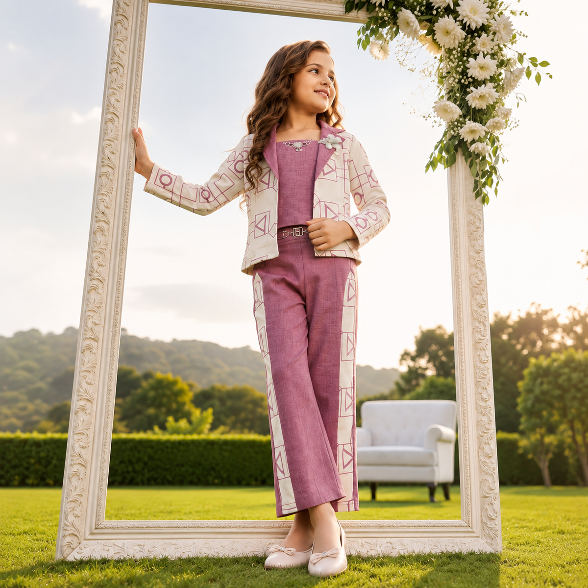 ANGEL,S-Girls Lavender Vest Jacket & Trousers Co-Ord Set