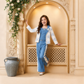 ANGEL,S-Girls Bright Blue Sleeveless Vest & Flared Pants Co-Ord Set