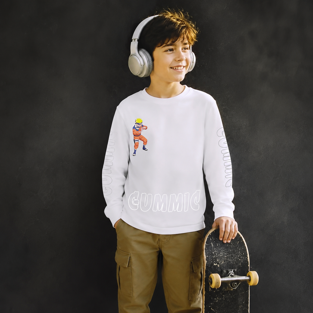 ORBIT-Boys' White Graphic Long-Sleeve Pullover T-Shirt