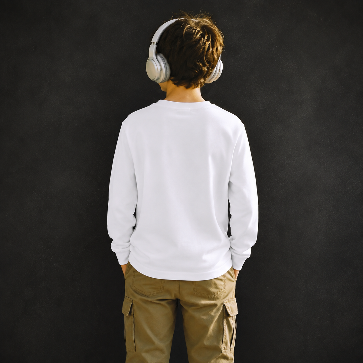 ORBIT-Boys' White Graphic Long-Sleeve Pullover T-Shirt