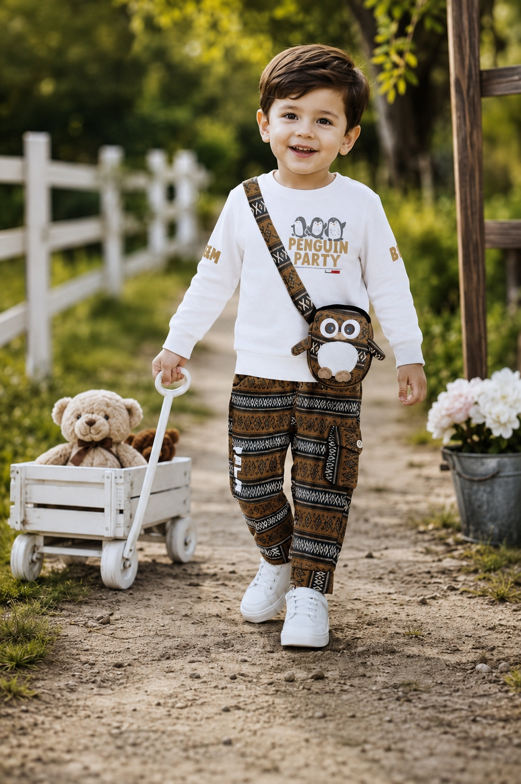 CHOO-CHOO-Penguin Party Long-Sleeve Shirt & Patterned Pants Set