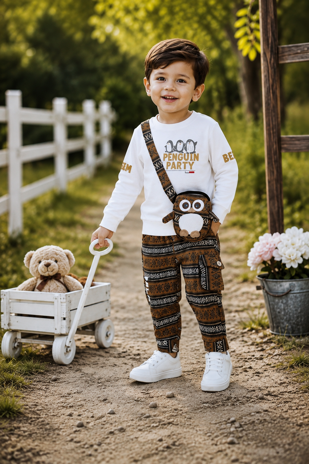 CHOO-CHOO-Penguin Party Long-Sleeve Shirt & Patterned Pants Set