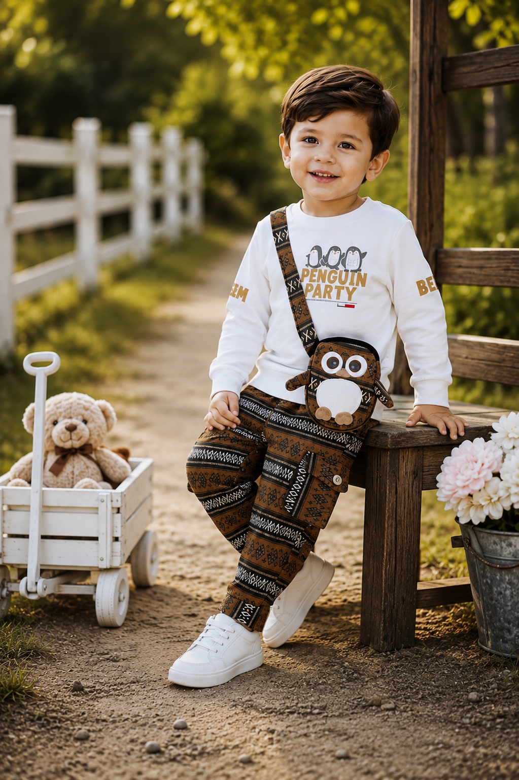 CHOO-CHOO-Penguin Party Long-Sleeve Shirt & Patterned Pants Set