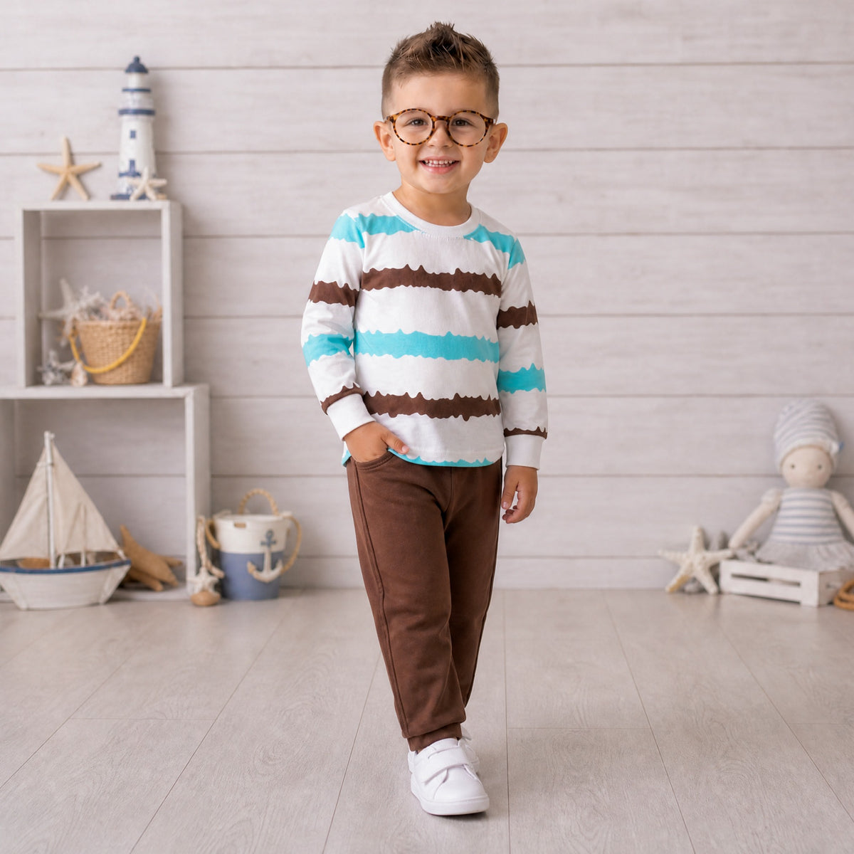 TEENSY-WEENSY|Nautical Wave Striped Set