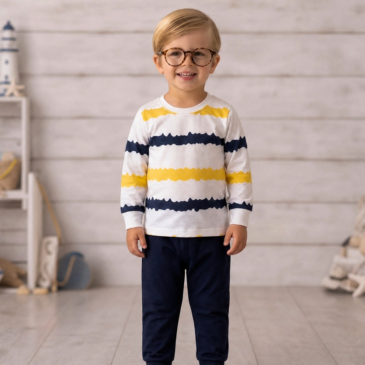 TEENSY-WEENSY|Nautical Wave Striped Set