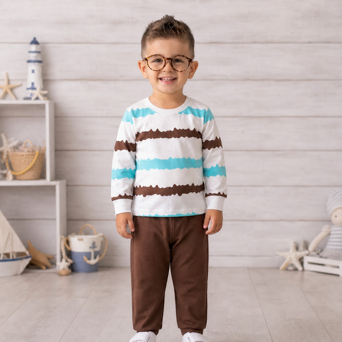 TEENSY-WEENSY|Nautical Wave Striped Set