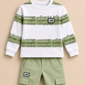 A.FIRST-Textured Stripe Typography Two-Piece Set