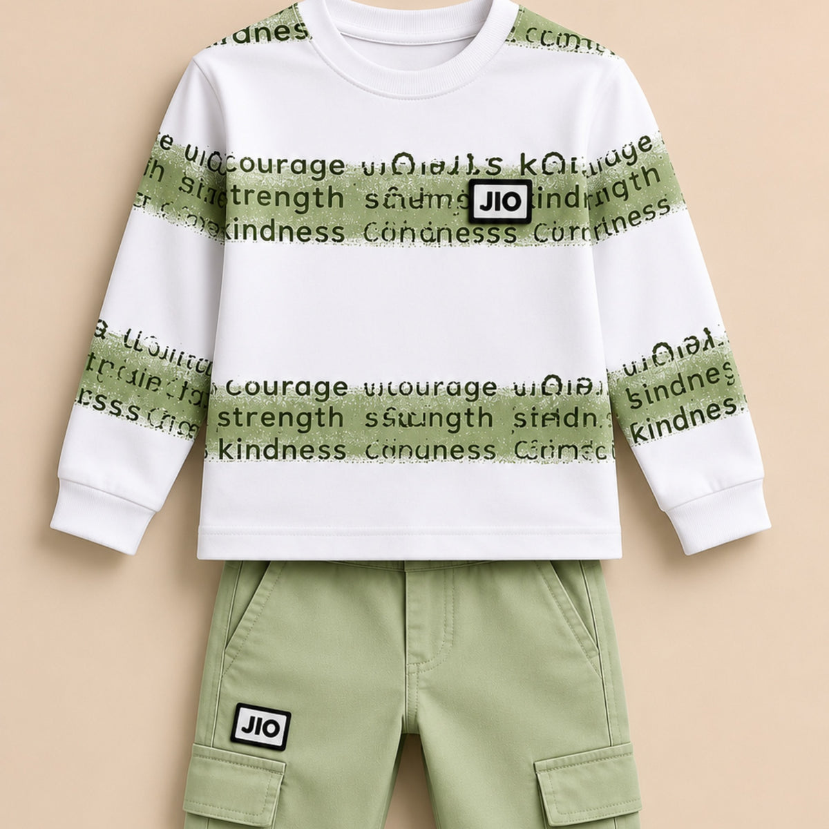 A.FIRST-Textured Stripe Typography Two-Piece Set