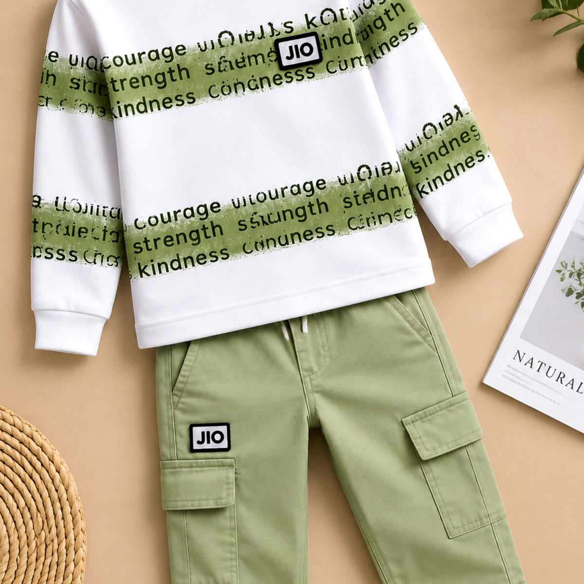 A.FIRST-Textured Stripe Typography Two-Piece Set