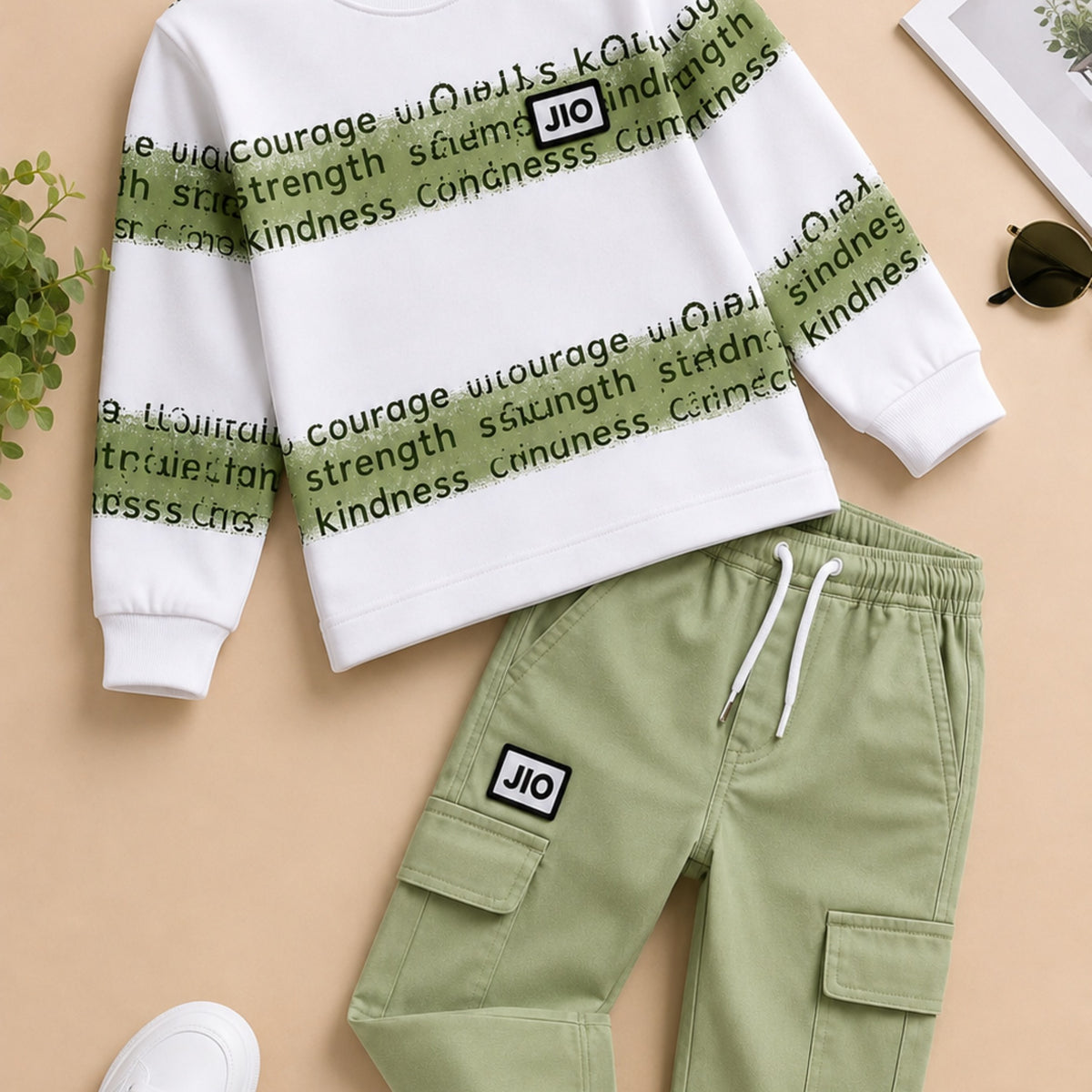 A.FIRST-Textured Stripe Typography Two-Piece Set