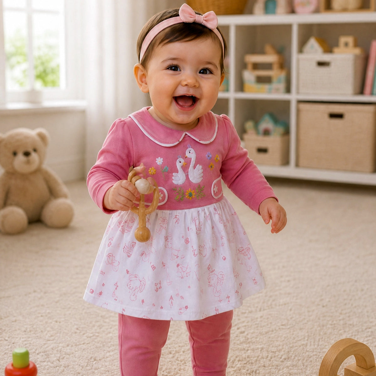 NANNY-Pink Floral Baby Dress Set