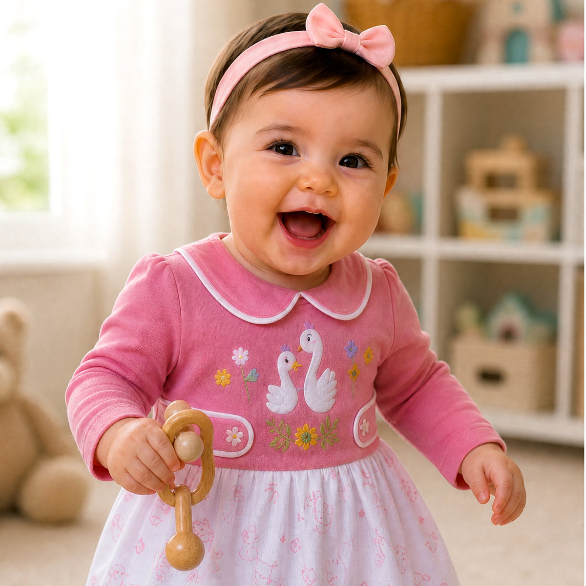 NANNY-Pink Floral Baby Dress Set