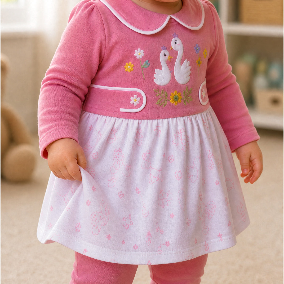 NANNY-Pink Floral Baby Dress Set