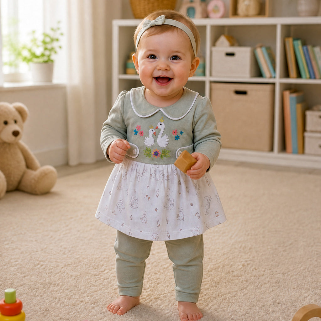 NANNY-Pink Floral Baby Dress Set