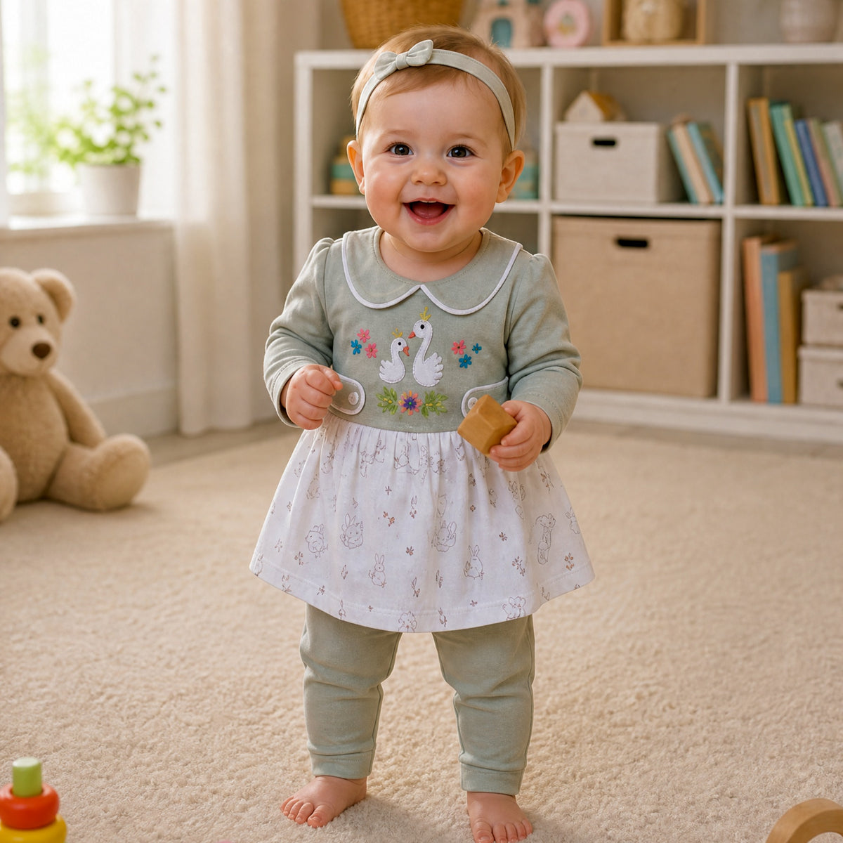 NANNY-Pink Floral Baby Dress Set