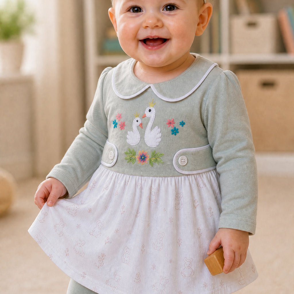 NANNY-Pink Floral Baby Dress Set
