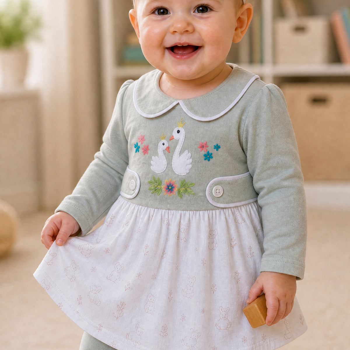 NANNY-Pink Floral Baby Dress Set