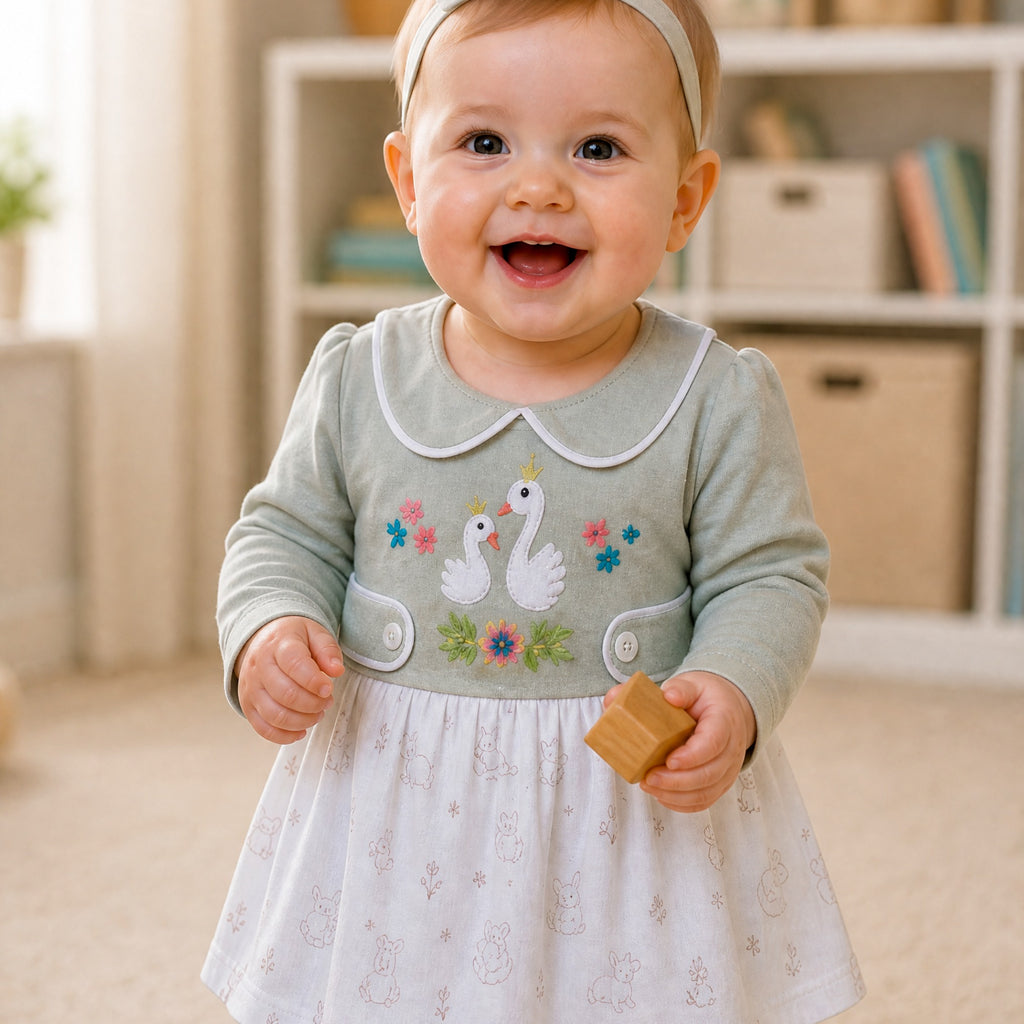 NANNY-Pink Floral Baby Dress Set
