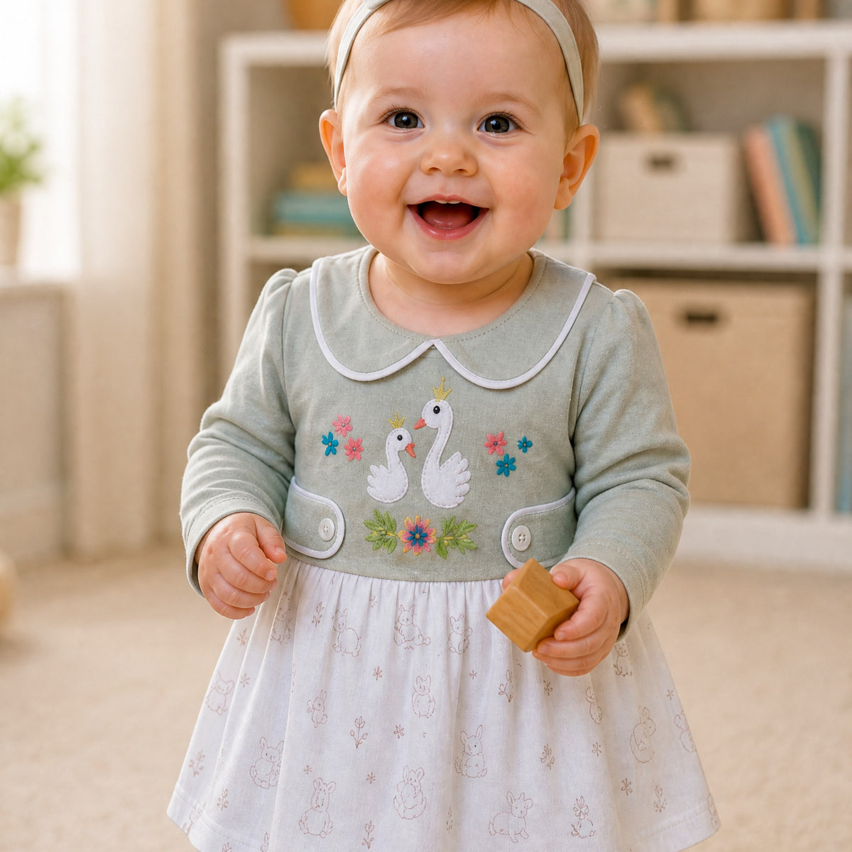 NANNY-Pink Floral Baby Dress Set